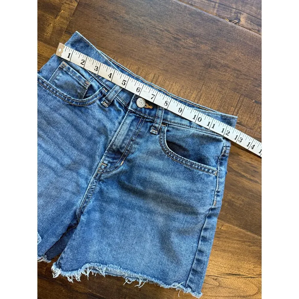 High Rise Medium Wash Denim Cutoff Shorts Raw Frayed Hem Girls 12 Women’s XS Y2K